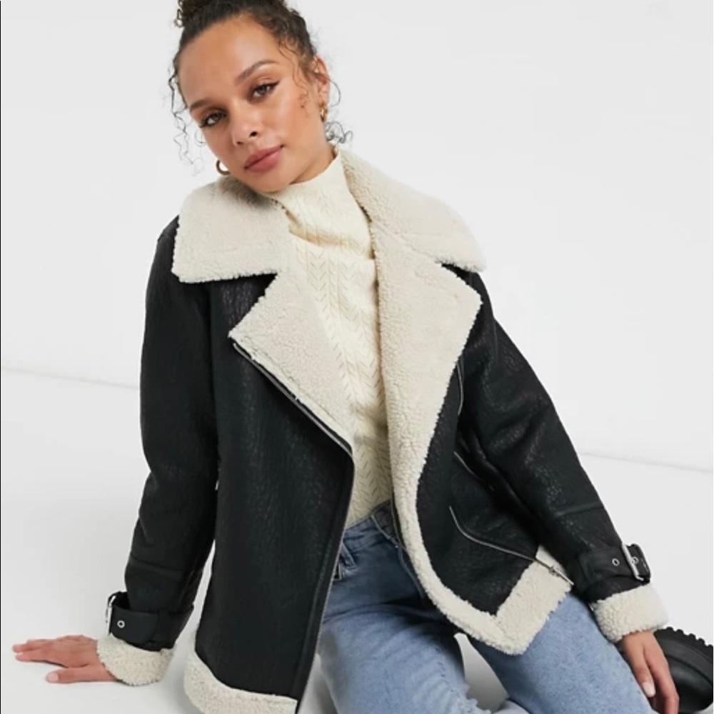 ASOS Leather Fur Oversized Jacket Size Small